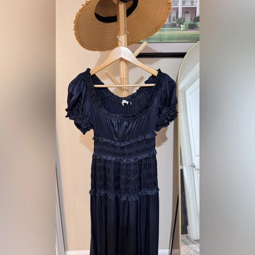 Doen Navy Blue Satin Midi Dress